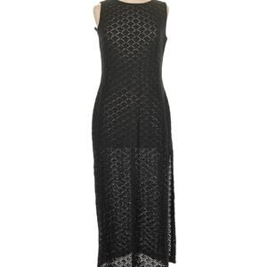 St. John Black Sleeveless See Through Cover Up Sheath Split Maxi Dress Size 6